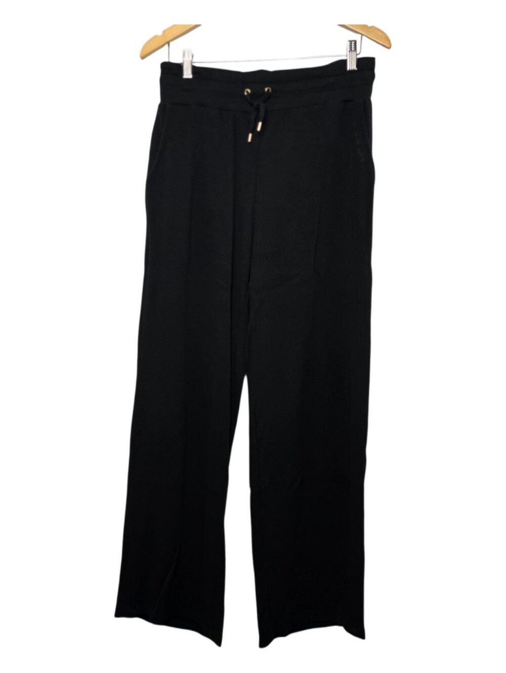 Lauren Ralph Lauren Women’s Black Waffle Knit Wide-Leg Pants Relaxed Fit Sz M